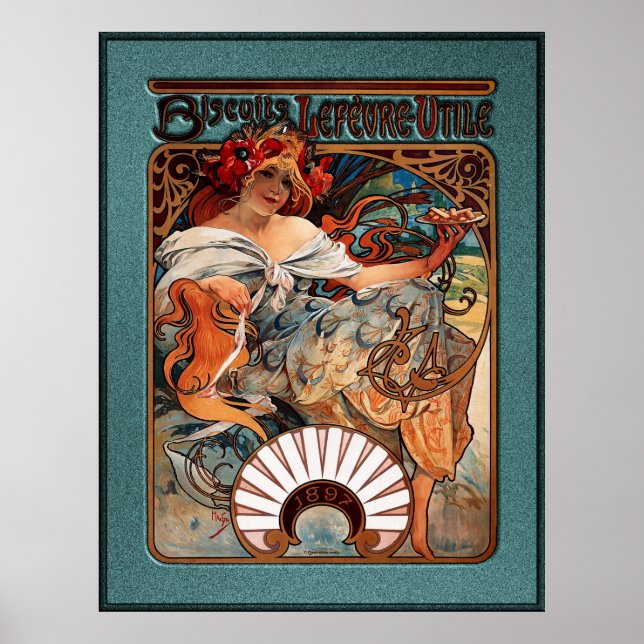 Alphonse Mucha Biscuits Lefevre-Utile gesprenkelt  Poster (Vorne)