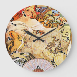 Alphonse Mucha Biscuits Lefevre-Utile Große Wanduhr