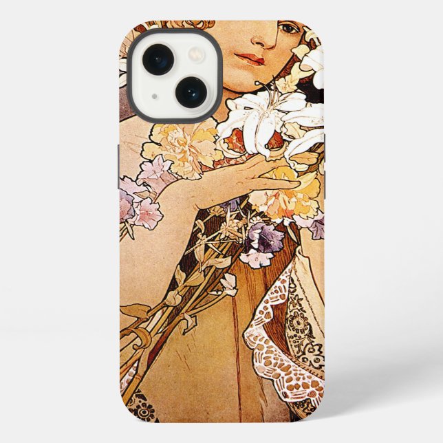 Alphonse Mucha Blume iPhone Hülle (Rückseite)