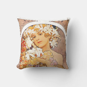 Alphonse Mucha Blume Kissen