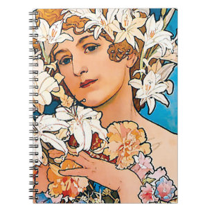 Alphonse Mucha - Blume - Retro Art Nouveau Notizblock
