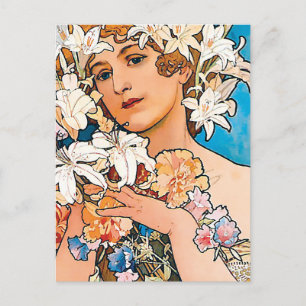 Alphonse Mucha - Blume - Retro Art Nouveau Postkarte