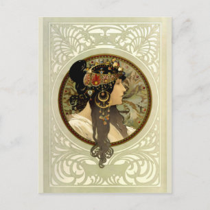 Alphonse Mucha - Byzantinische Köpfe Brünette Postkarte
