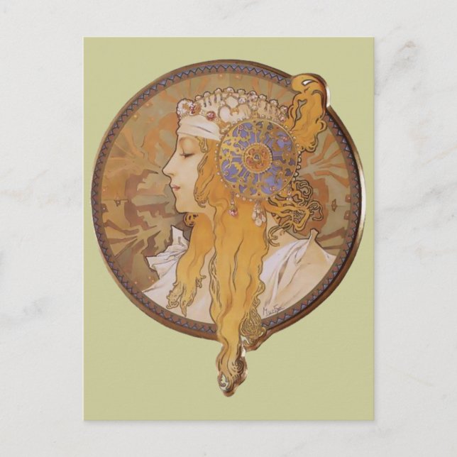 Alphonse Mucha ~ Byzantinischer Kopf: Die Blondine Postkarte (Vorderseite)