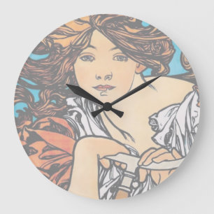 Alphonse Mucha - Cycles Perfecta Retro Art Nouveau Große Wanduhr