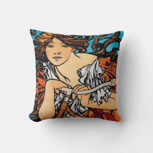 Alphonse Mucha - Cycles Perfecta Retro Art Nouveau Kissen