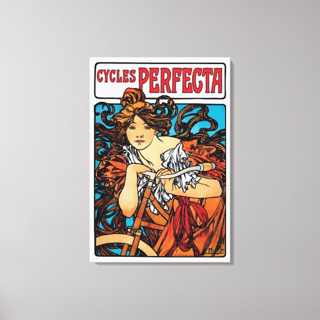 Alphonse Mucha - Cycles Perfecta Retro Art Nouveau Leinwanddruck (Vorderseite)