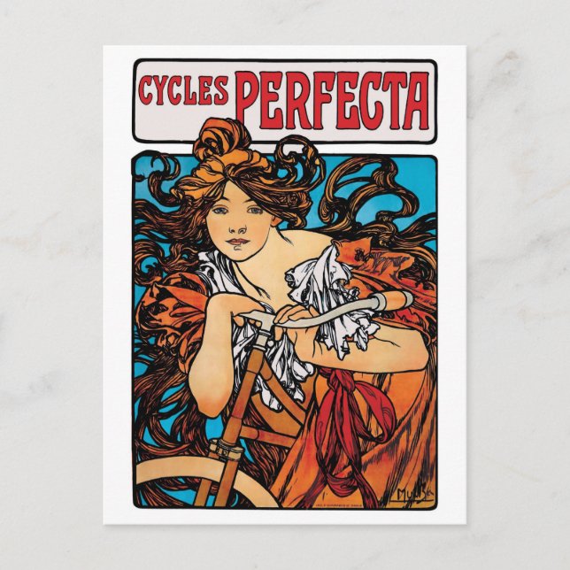 Alphonse Mucha - Cycles Perfecta Retro Art Nouveau Postkarte (Vorderseite)