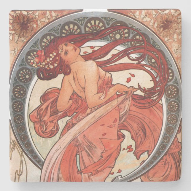Alphonse Mucha Dance 1898 Jugendstil Vintag Steinuntersetzer (Vorderseite)