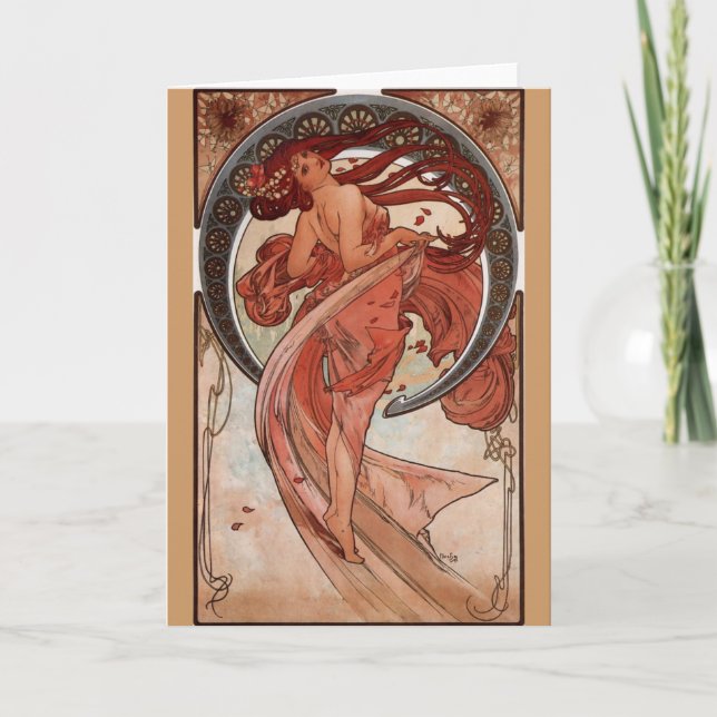 Alphonse Mucha, "Danse" Carte de voeux Art Nouveau (Devant)