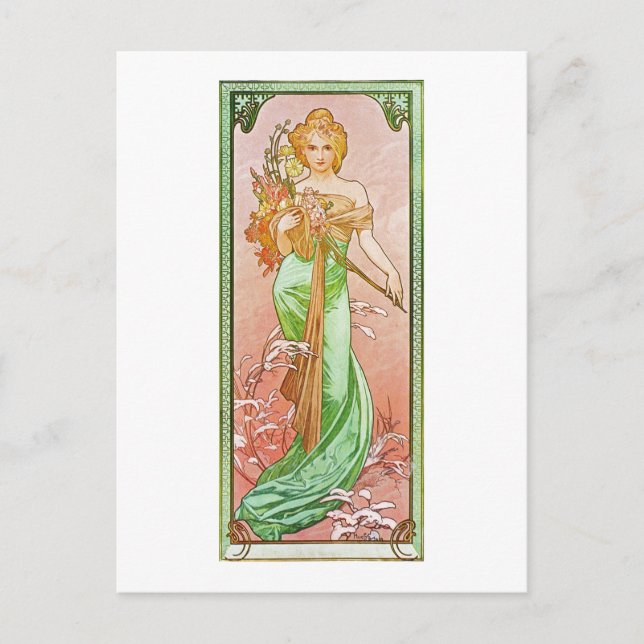 Alphonse Mucha Die Jahreszeiten: Frühlingsprintemp Postkarte (Vorderseite)