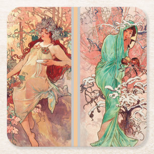 Alphonse Mucha, Die Vier Jahreszeiten (1896) Rechteckiger Pappuntersetzer