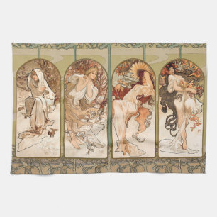 Alphonse Mucha Die vier Jahreszeiten 1897 Art Nouv Geschirrtuch