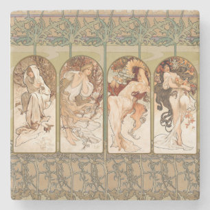 Alphonse Mucha Die vier Jahreszeiten 1897 Art Nouv Steinuntersetzer