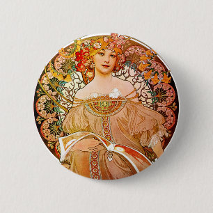 Alphonse Mucha Dreaming (Reverie) Button