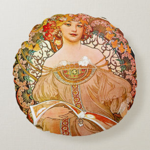 Alphonse Mucha Dreaming (Reverie) Rundes Kissen