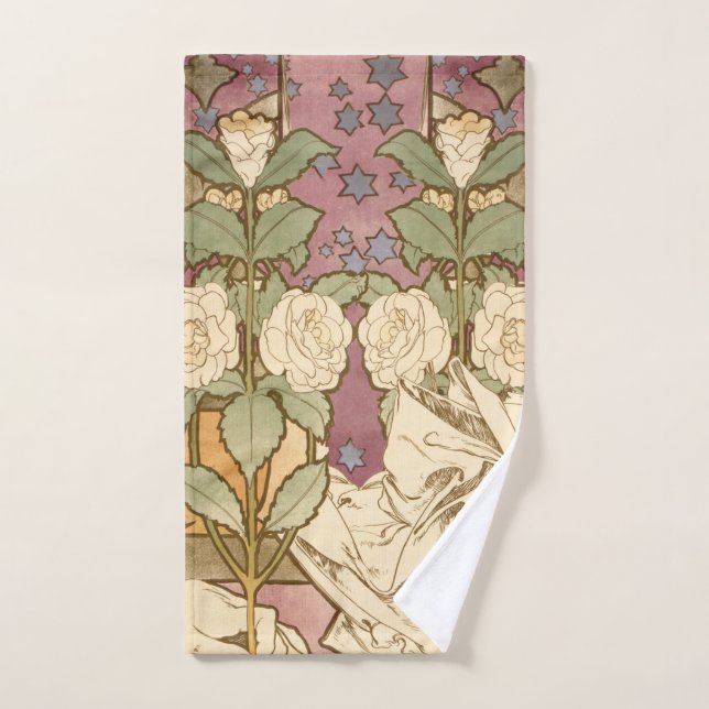 Alphonse Mucha Elegant Art Nouveau Stars Camellia  (Serviette à main)