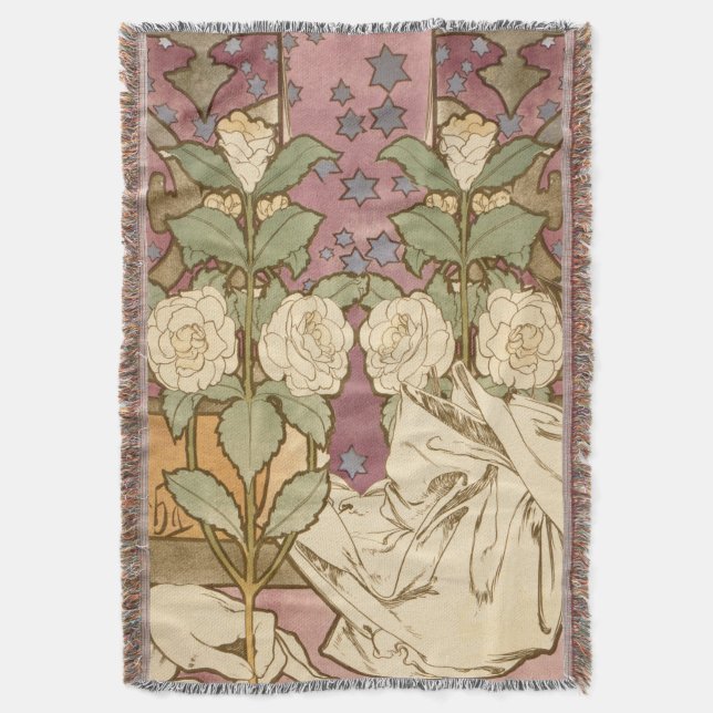 Alphonse Mucha Elegant Art Nouveau Stars Camellia  Decke (Vorderseite Vertikal)