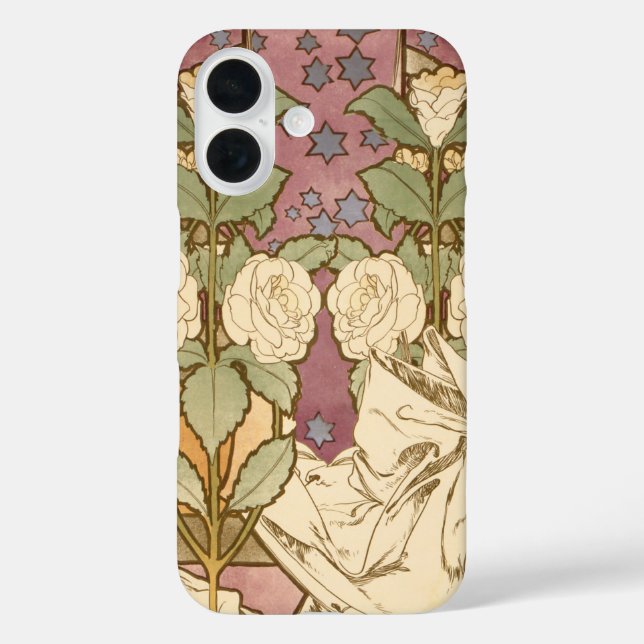 Alphonse Mucha Elegant Art Nouveau Stars Camellia  iPhone 16 Hülle (Rückseite)