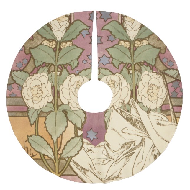 Alphonse Mucha Elegant Art Nouveau Stars Camellia  Polyester Weihnachtsbaumdecke (Vorderseite)