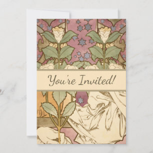 Alphonse Mucha Elegante Art Nouveau Sterne Kamelie Einladung