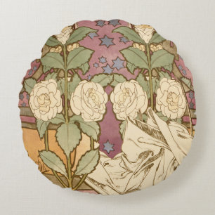 Alphonse Mucha Elegante Art Nouveau Sterne Kamelie Rundes Kissen
