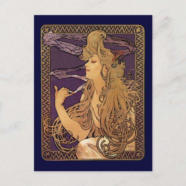 Alphonse Mucha Elegantes Rauchen Postkarte (Vorderseite)