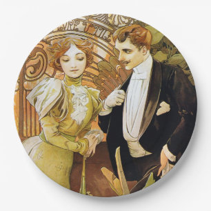 Alphonse Mucha Flirt Vintag Romantik Art Nouveau Pappteller