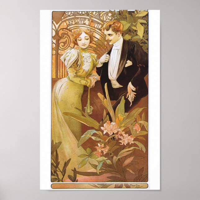 Alphonse Mucha Flirt Vintag Romantik Art Nouveau Poster (Vorne)