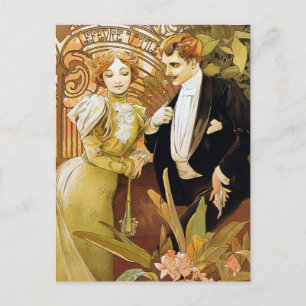 Alphonse Mucha Flirt Vintag Romantik Art Nouveau Postkarte