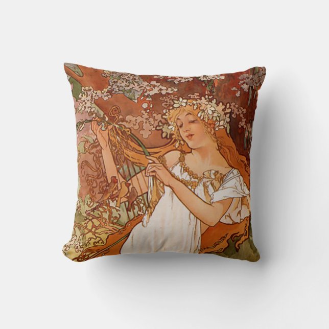 Alphonse Mucha, Four Seasons, Frühjahr und Sommer Kissen (Vorderseite)