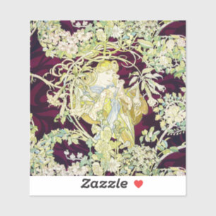 Alphonse Mucha Frau mit Gänseblümchen Art Nouveau  Aufkleber