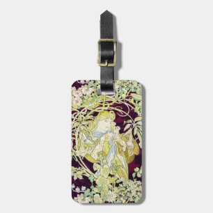 Alphonse Mucha Frau mit Gänseblümchen Art Nouveau  Gepäckanhänger