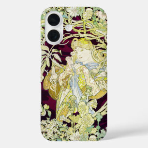 Alphonse Mucha Frau mit Gänseblümchen Art Nouveau iPhone 16 Hülle