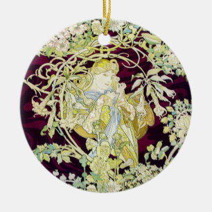 Alphonse Mucha Frau mit Gänseblümchen Art Nouveau Keramik Ornament