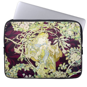 Alphonse Mucha Frau mit Gänseblümchen Art Nouveau Laptopschutzhülle