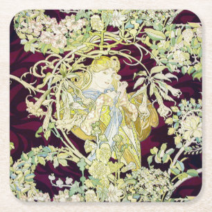 Alphonse Mucha Frau mit Gänseblümchen Art Nouveau  Rechteckiger Pappuntersetzer