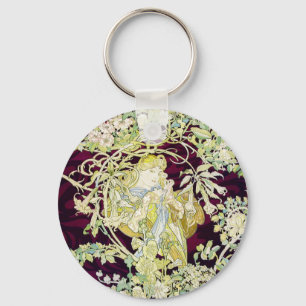 Alphonse Mucha Frau mit Gänseblümchen Art Nouveau  Schlüsselanhänger