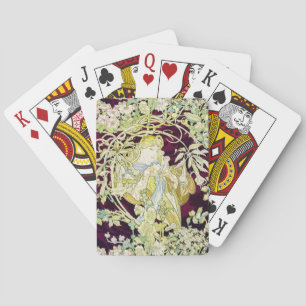 Alphonse Mucha Frau mit Gänseblümchen Art Nouveau  Spielkarten