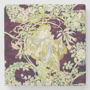 Alphonse Mucha Frau mit Gänseblümchen Art Nouveau  Steinuntersetzer