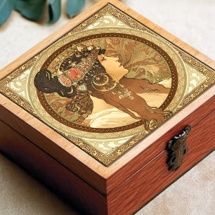 Alphonse Mucha Frauenporträt Art Nouveau Vintage Fliese