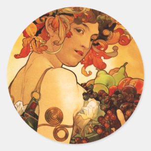 Alphonse Mucha Fruchtaufkleber Runder Aufkleber