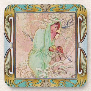 Alphonse Mucha harter Kunststoff-Untersetzer Set v Getränkeuntersetzer