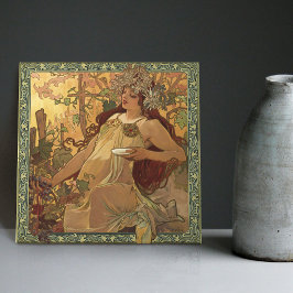 Alphonse Mucha Herbstsaison Jugendstil Vintag Fliese