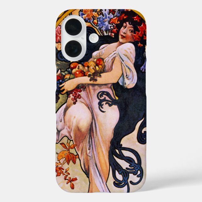 Alphonse Mucha Herbstsaison, Vintager Jugendstil iPhone 16 Hülle (Rückseite)