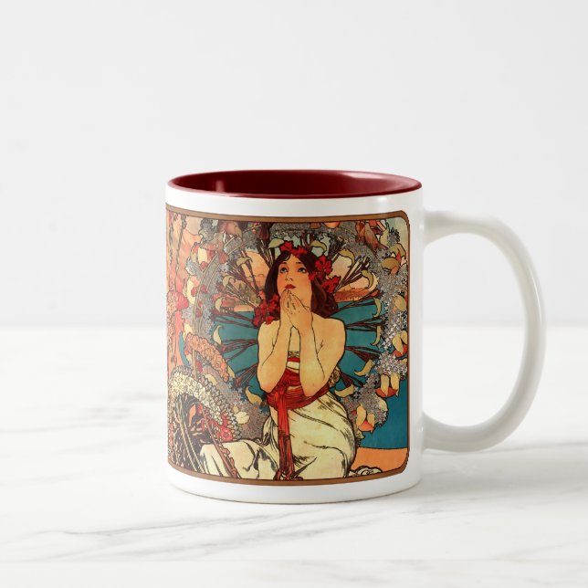 Alphonse Mucha Hübsche Lady Coffee Tasse (Rechts)