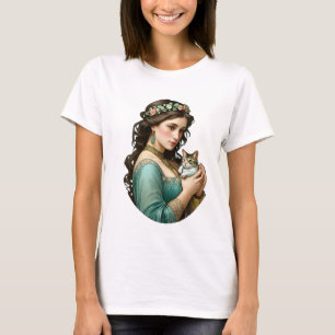 Alphonse mucha, hübsches Mädchen mit Katze, Vintag T-Shirt
