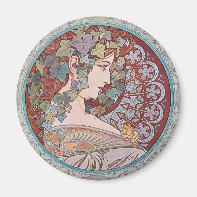 Alphonse Mucha Ivy Art Nouveau Kühlschrankmagnet (Vorne)