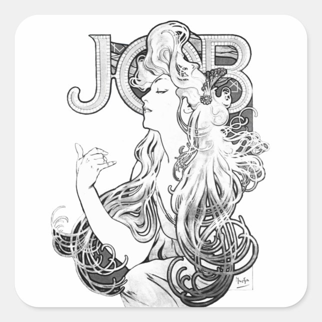 Alphonse Mucha JOB ISOGS Quadratischer Aufkleber (Vorderseite)