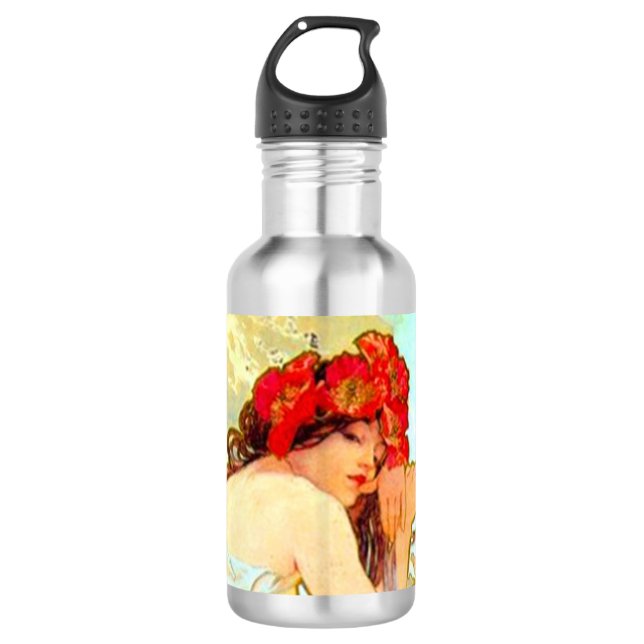Alphonse Mucha Jugendstil Sommer Edelstahlflasche (Vorderseite)